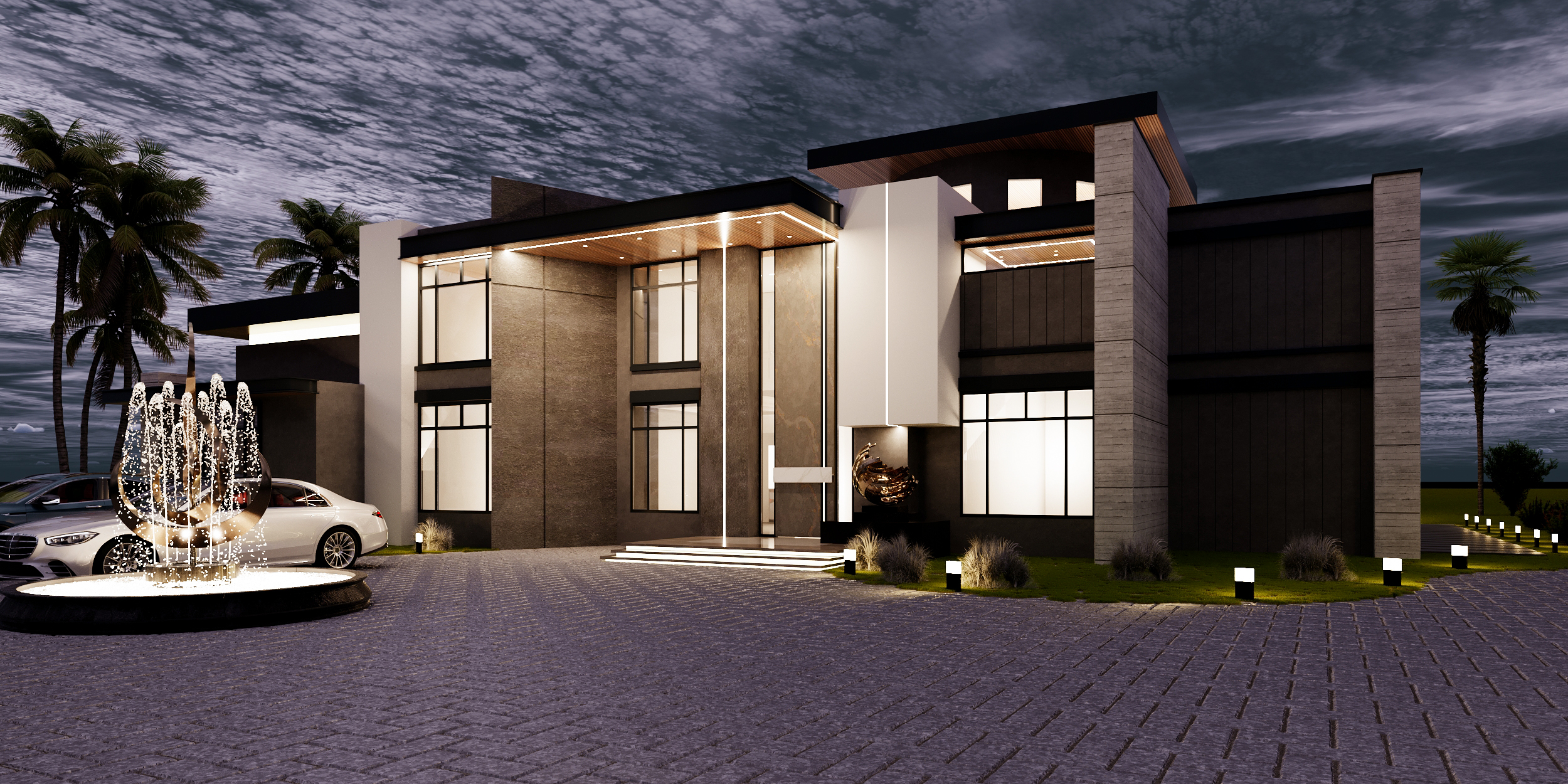 Modern Villa Evening View